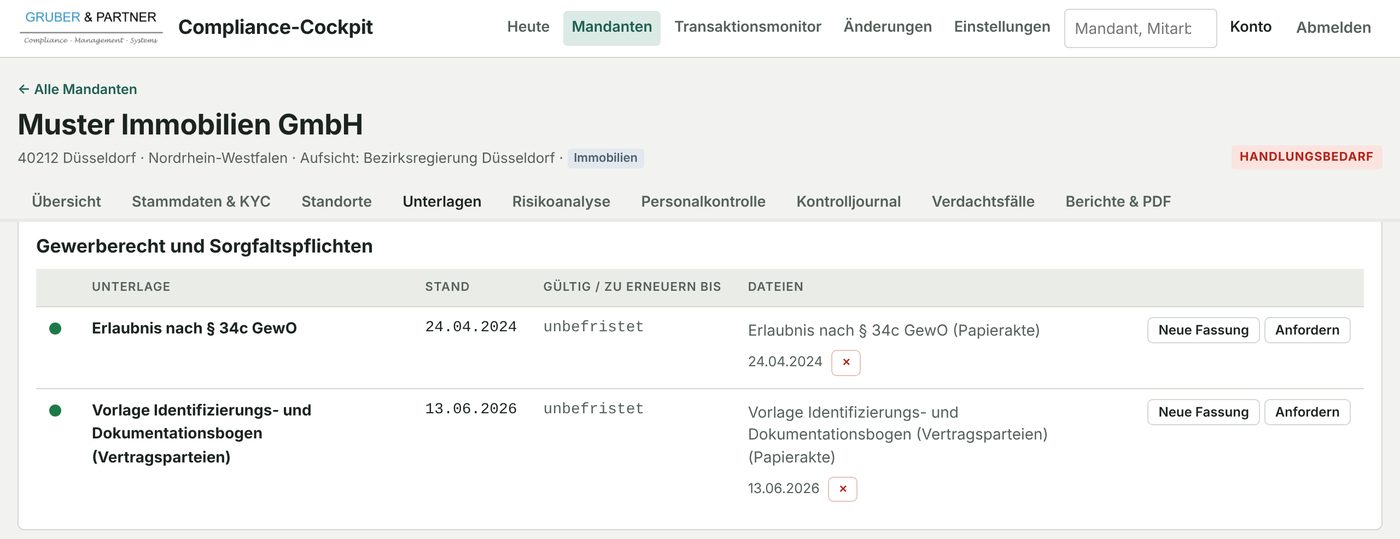 Unterlagen eines Immobilienmaklers
