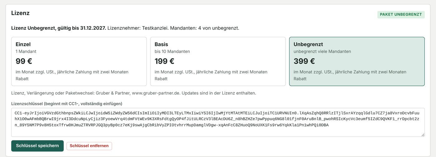 Lizenz eintragen