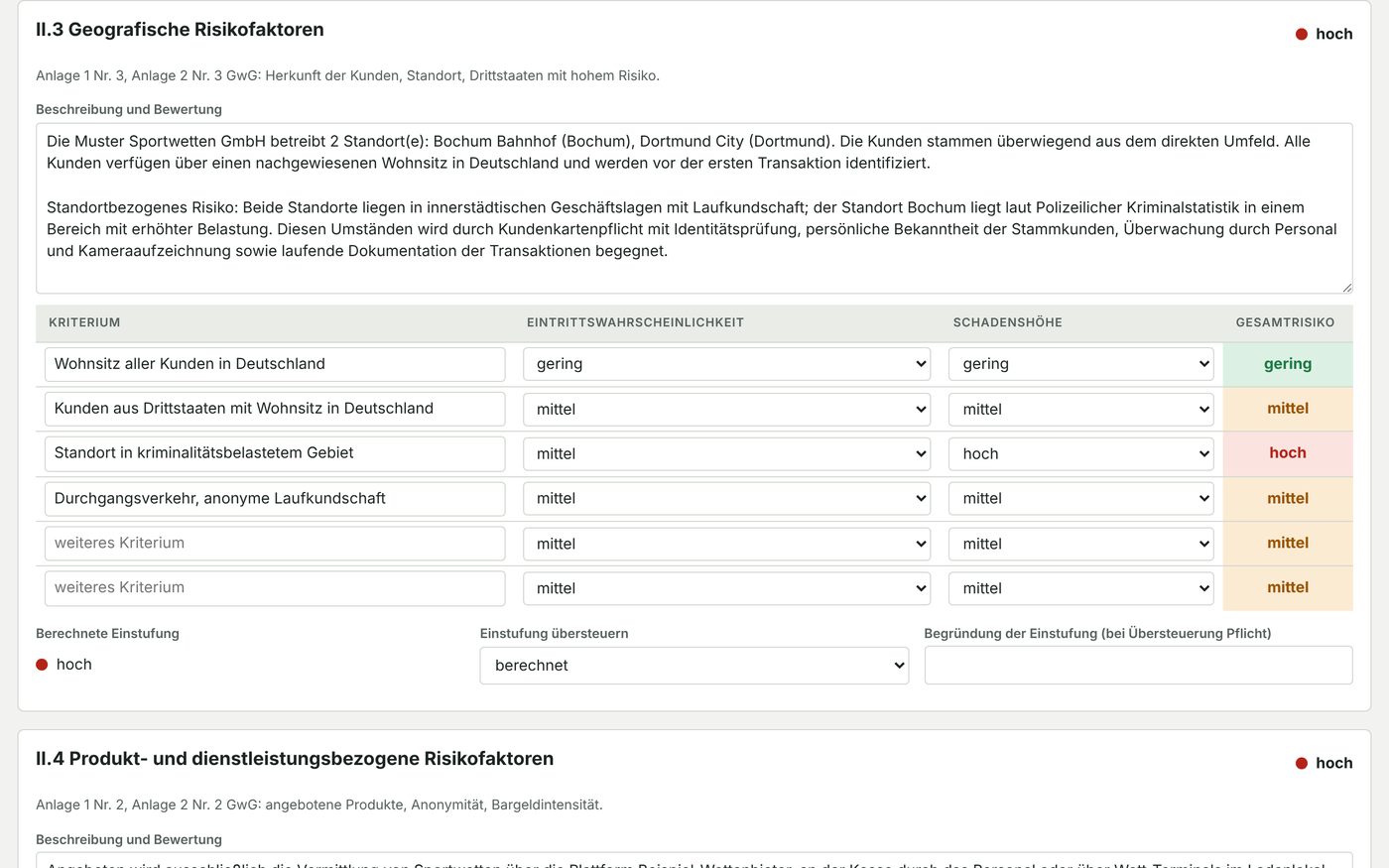 Bewertung eines Risikofaktors