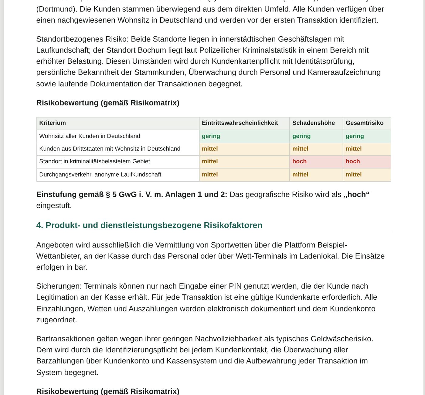 Risikoanalyse als Dokument